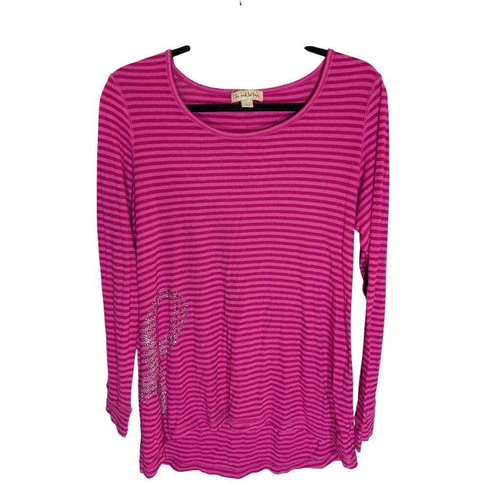 One World Shirt Pink Striped Long Sleeve Breast Cancer Awareness Women’s Large